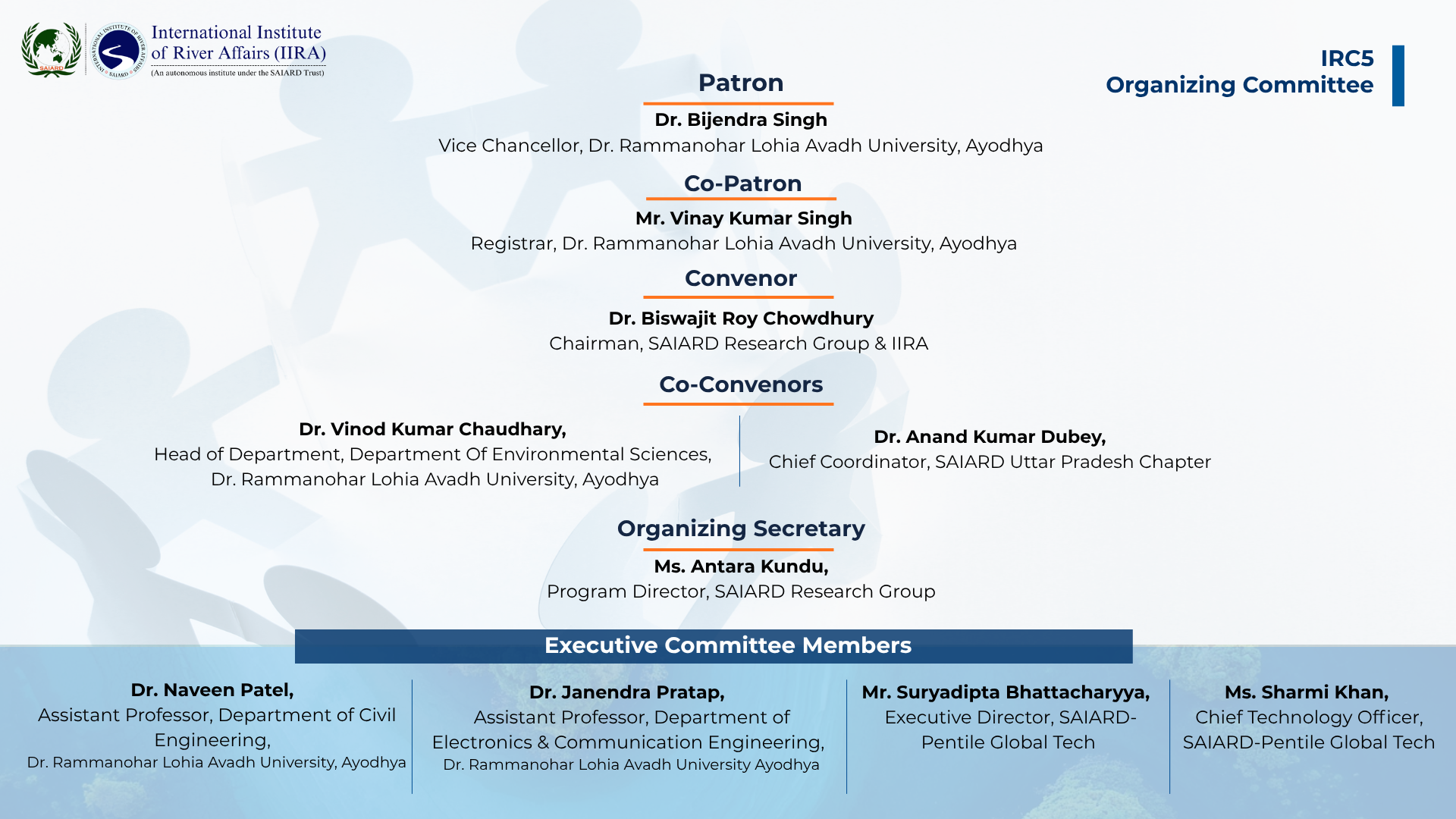 IRC5 Organizing Committee: Patron, Co-Patron, Convenor, Co-Convenors, Organizing Secretary and Executive Committee Members